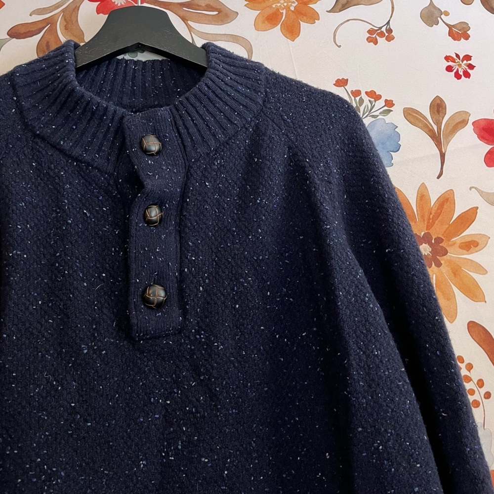 Untuckit Mens Women 3XL 1/4 Button Pullover Lambswool Navy Blue Speckled Sweater